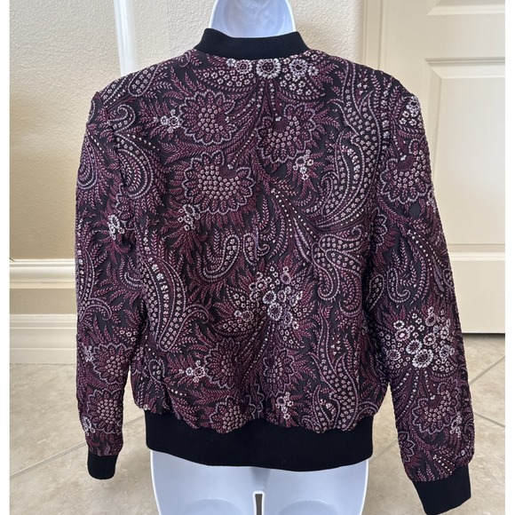 Suno Black & Purple Paisley Floral Bomber Jacket Full Zip Coat Lined Preppy Sz 2 - Picture 5 of 12